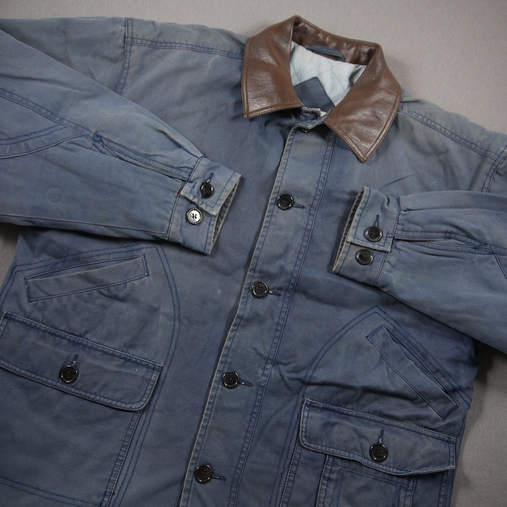 Faux Leather Collar Chore Utility Ranch Blue Ventura Quilted Canvas Men Jacket M